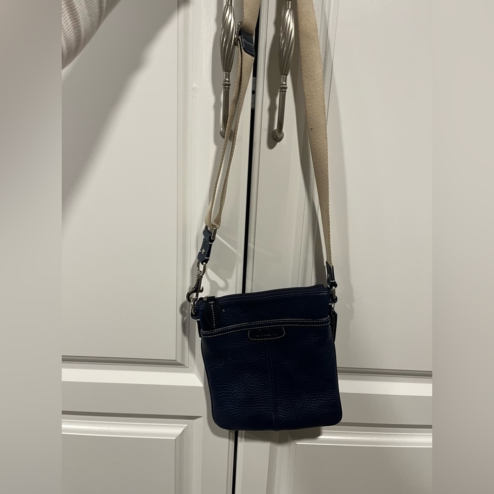 navy leather coach bag